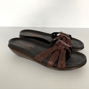 Donald J Pliner Women's Brown Crocodile Embossed Leather Wedge Slides Italy Sz 8